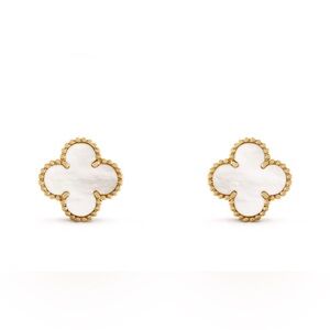 VINTAGE STYLE ALHAMBRA WHITE FOUR LEAF CLOVER EARRINGS